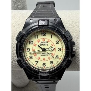 Lorus Sports Mens Watch V515-6B40 New Battery 39MM 8" Black Resin Band